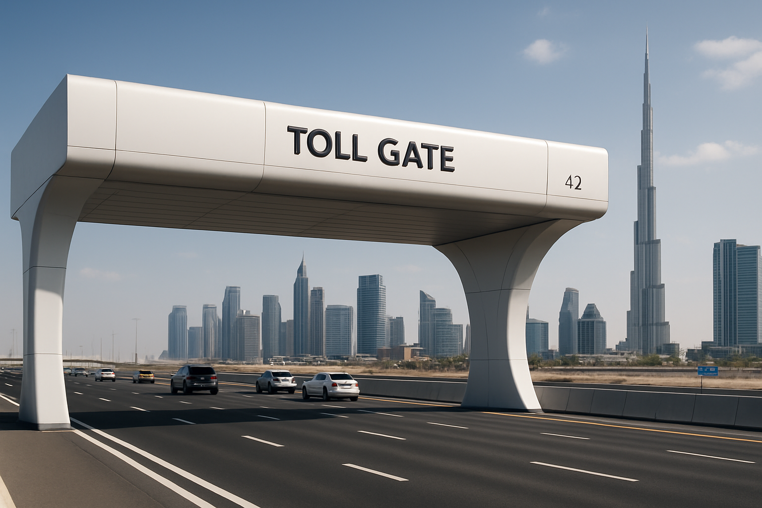 Modern toll gate on a Dubai highway